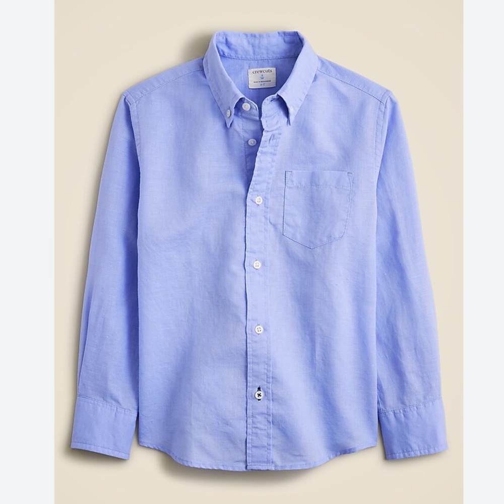 NWT J. Crew Boys' blue button-down linen-blend shirt Sz 10 Sold Out